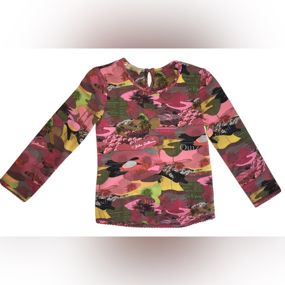 New John Galliano Girls Multicolour Long Sleeves Top With Logo Y2K luxury
